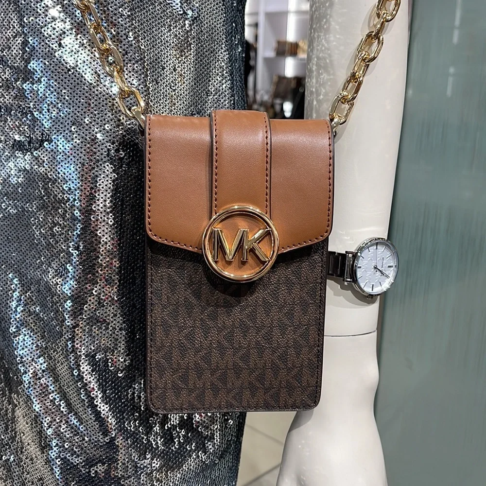 Michael Kors Carmen Small Logo Smartphone Crossbody Bag Brown NWT